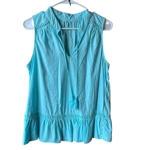 Crown & Ivy Linen Blend Peasant Tank Top Sz M Tassel V-Neck Ruffled Swing Fairy